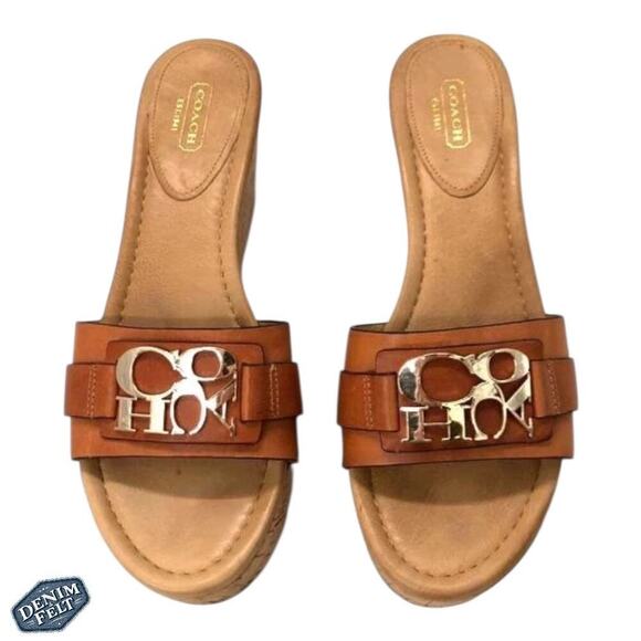 COACH Women’s Carlana Signature Monogram Slide On Wedge Summer Sandals - Picture 1 of 9